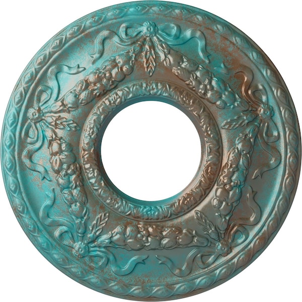 Ekena Millwork Hurley Medallion (Canopies up to 7 1/4"), 22 1/8"OD x 7 1/4"ID x 1 3/4"P, Copper Green Patina CM26HUCGS - main